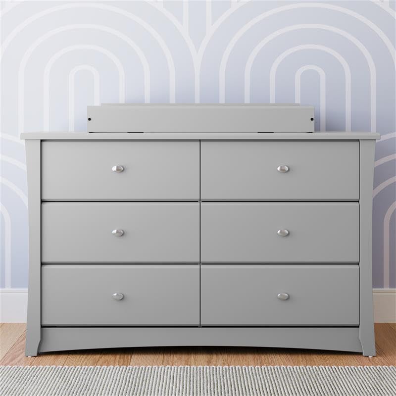 Storkcraft Crescent 6-Drawer Dresser (Pebble Gray) – GREENGUARD Gold Certified, Gray Dresser for Bedroom, Kids & Nursery Storage Chest, Safety Interlocking Drawers, Pre-Installed Tracks, Kids Chest
