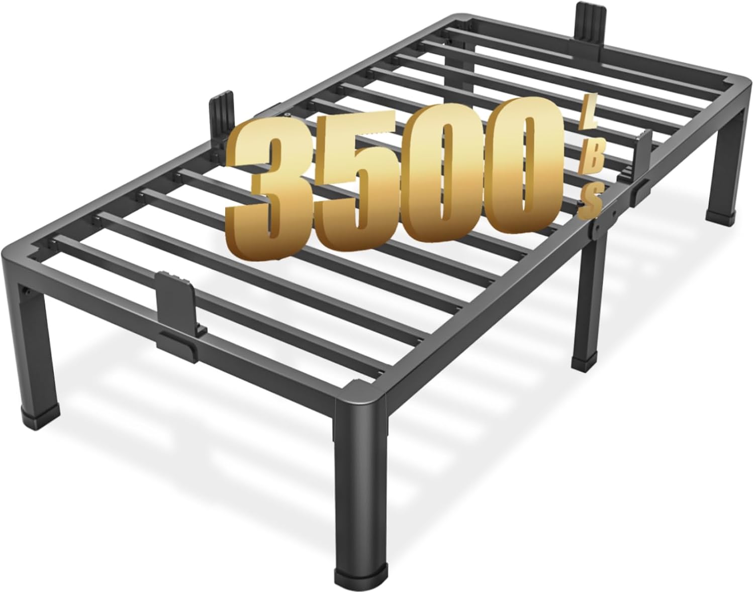 FUIOBYVV Twin Bed Frames with Round Corner Edge Legs, 14 Inch High 3500 lbs Heavy Duty Metal Platform Bed Frame Twin Size, No Box Spring Needed/Non-Slip/Steel Slat Support/Noise Free
