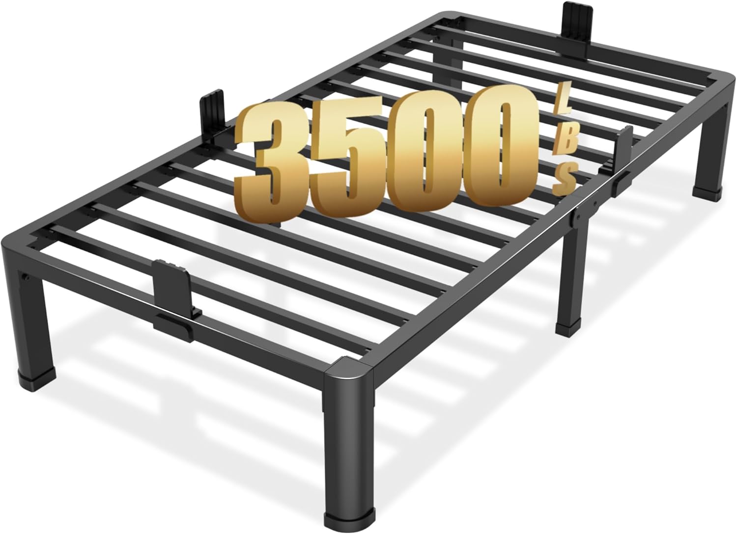 FUIOBYVV Twin Bed Frames with Round Corner Edge Legs, 14 Inch High 3500 lbs Heavy Duty Metal Platform Bed Frame Twin Size, No Box Spring Needed/Non-Slip/Steel Slat Support/Noise Free