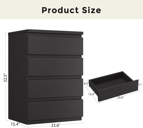 4 Drawer Dresser for Bedroom, Black Dresser Chest of Drawers - Large Wood Dressers TV Stand with Deep Drawers Dressers for Living Room, Hallway, Entryway - Black