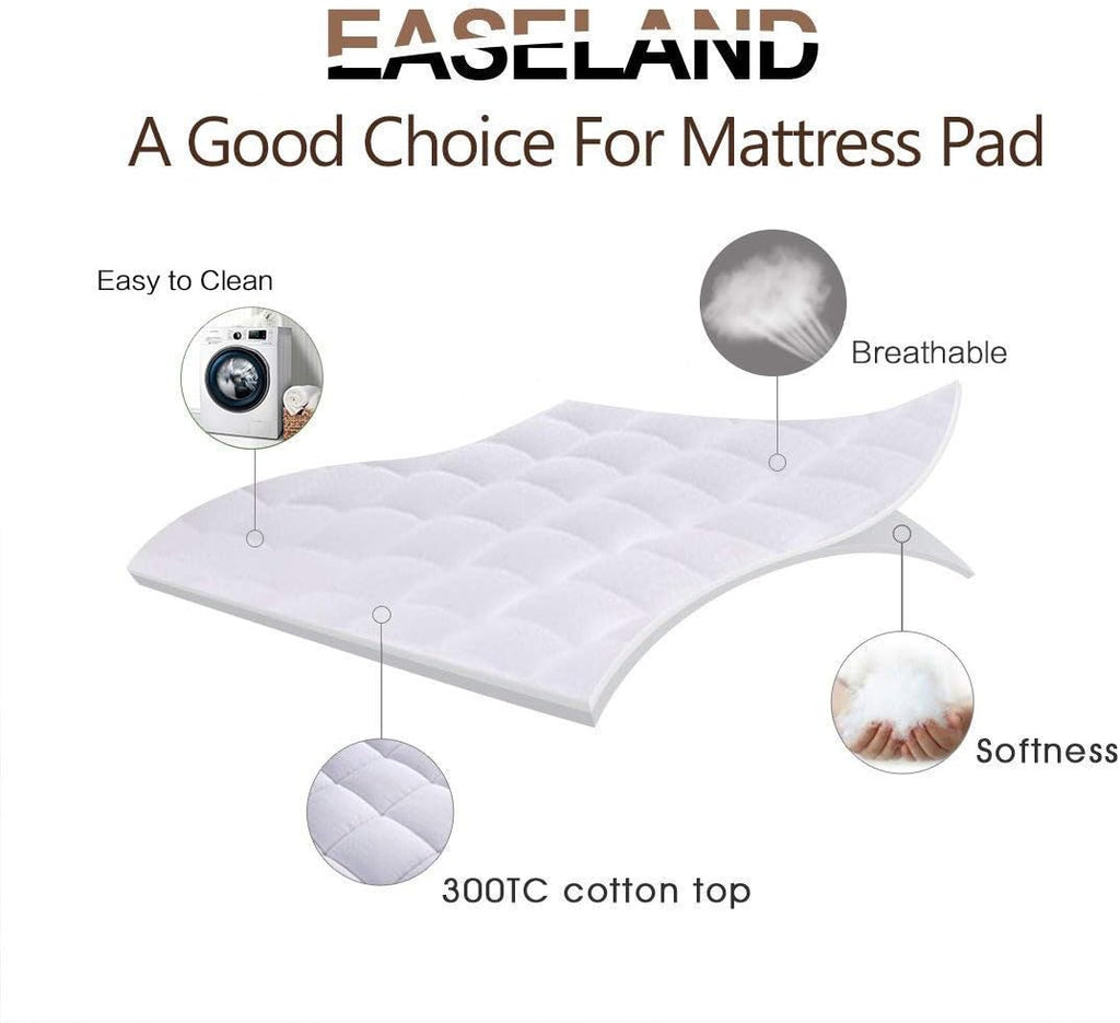 EASELAND Queen Size Mattress Pad Pillow Top Mattress Cover Quilted Fitted Mattress Protector Cotton Top Stretches up 8-21" Deep Pocket Cooling Mattress Topper (60x80 inch, White)