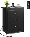 WLIVE Tall Nightstand with Charging Station, Wood Night Stand with 3 Drawers Storage, Bedside Table End Side Tables with 2 USB Ports and Outlets for Bedroom, Closet, Espresso