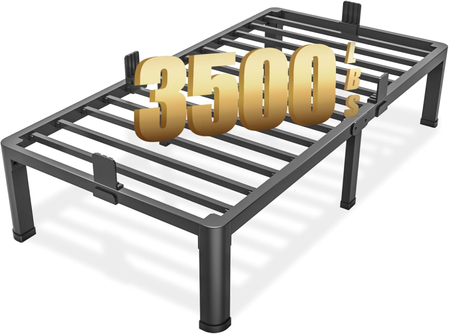 FUIOBYVV Twin Bed Frames with Round Corner Edge Legs, 14 Inch High 3500 lbs Heavy Duty Metal Platform Bed Frame Twin Size, No Box Spring Needed/Non-Slip/Steel Slat Support/Noise Free