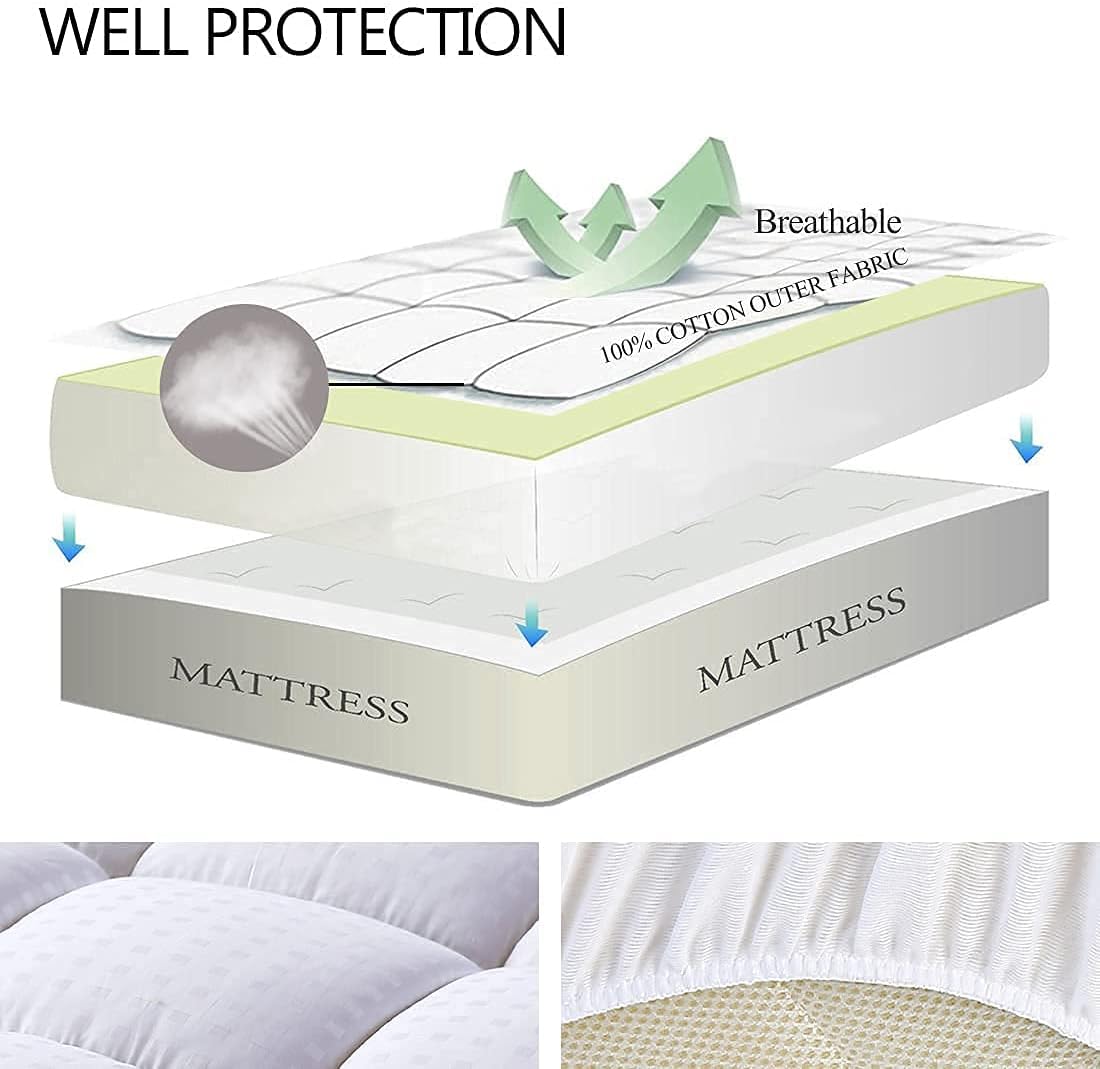 EASELAND Queen Size Mattress Pad Pillow Top Mattress Cover Quilted Fitted Mattress Protector Cotton Top Stretches up 8-21" Deep Pocket Cooling Mattress Topper (60x80 inch, White)