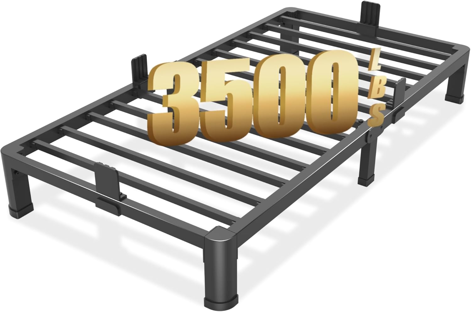 FUIOBYVV Twin Bed Frames with Round Corner Edge Legs, 14 Inch High 3500 lbs Heavy Duty Metal Platform Bed Frame Twin Size, No Box Spring Needed/Non-Slip/Steel Slat Support/Noise Free