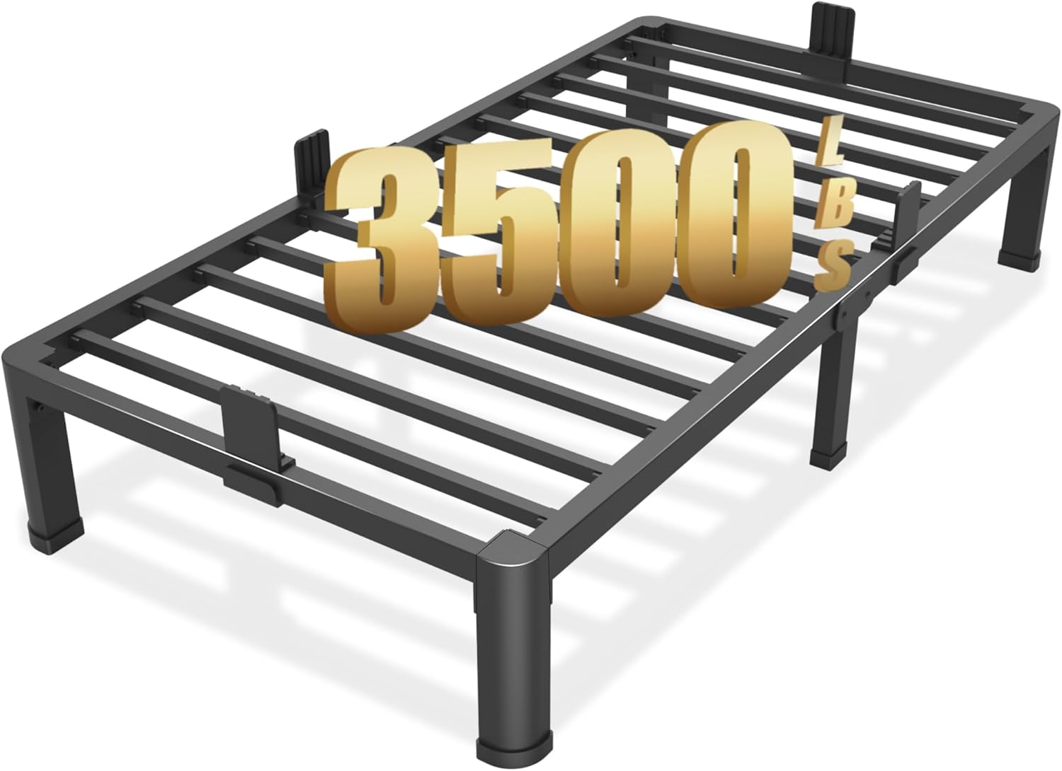 FUIOBYVV Twin Bed Frames with Round Corner Edge Legs, 14 Inch High 3500 lbs Heavy Duty Metal Platform Bed Frame Twin Size, No Box Spring Needed/Non-Slip/Steel Slat Support/Noise Free