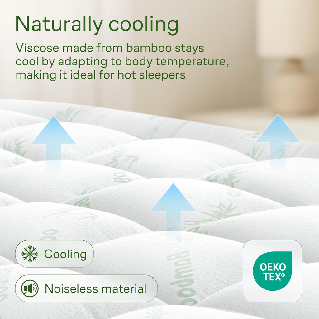 Ultra Soft Full Size Mattress Topper - Viscose Made from Bamboo Pillow Top Mattress Pad for Back Pain Relief - Naturally Cooling for Hot Sleepers, Green