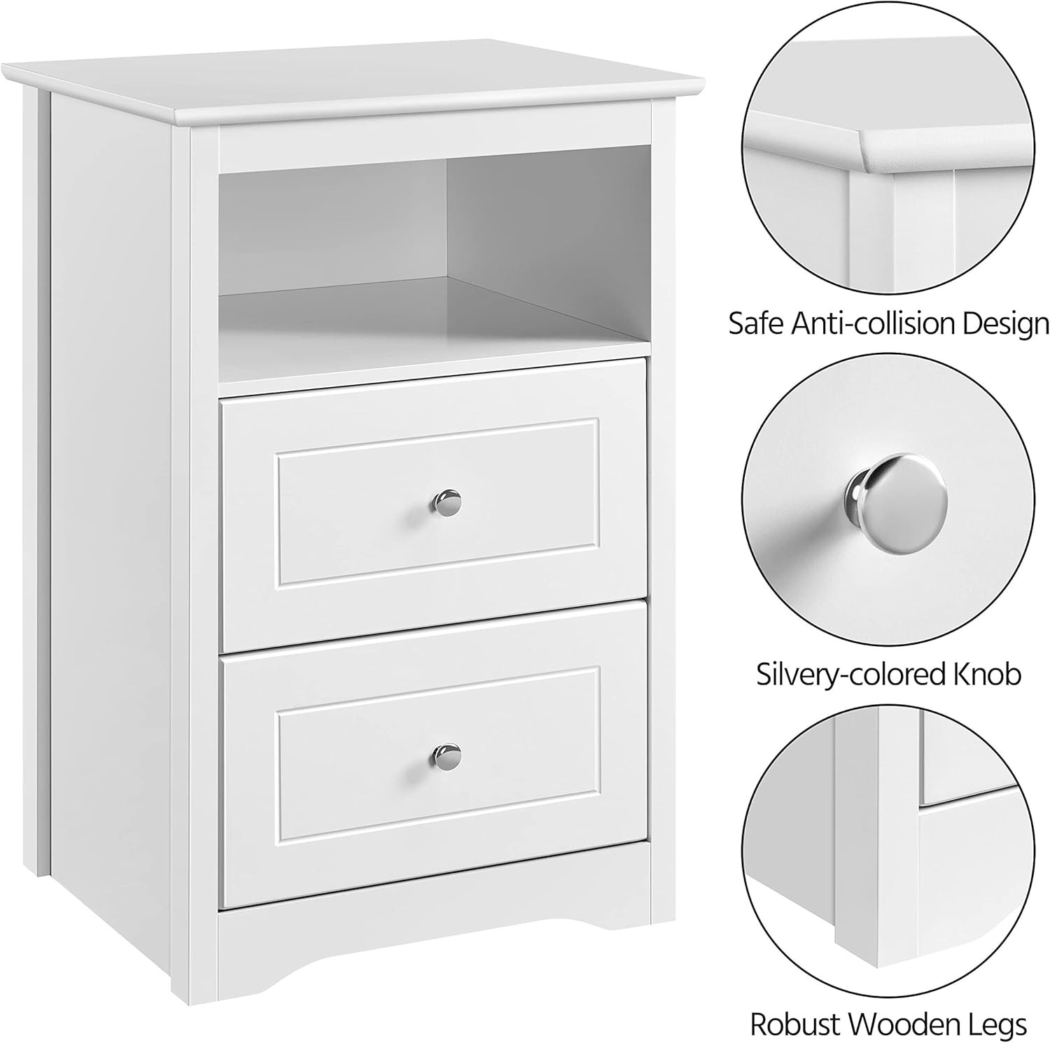 Yaheetech Nightstand with 2 Drawer and 1 Open Shelf, 29" Tall Bedside Table Wooden Flie Cabinet Telephone Table Bed Side Table with Storage for Bedroom White