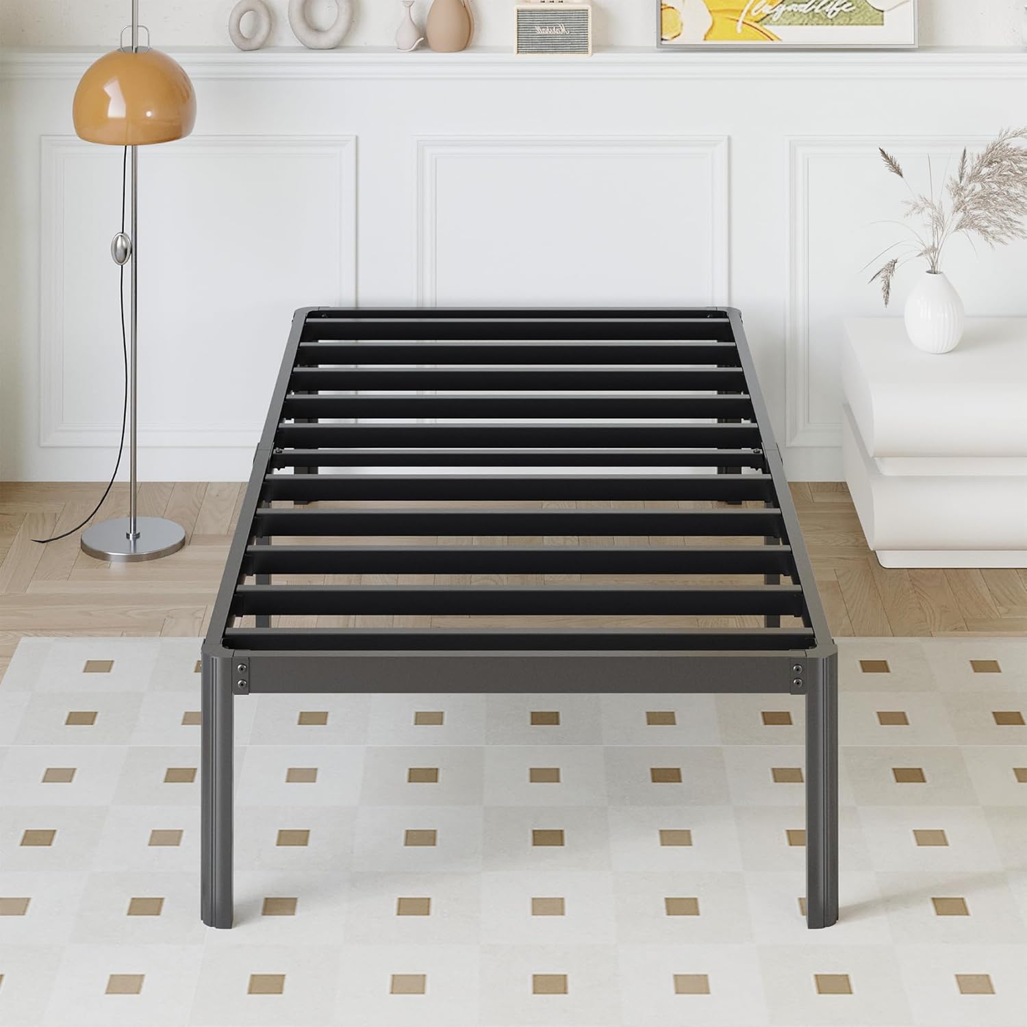 9 Inch Twin Bed Frames with Rounded Corner Legs, Heavy Duty Metal Twin Size Platform Bed Frame No Box Spring Needed, Easy Assembly, Noise Free, Black