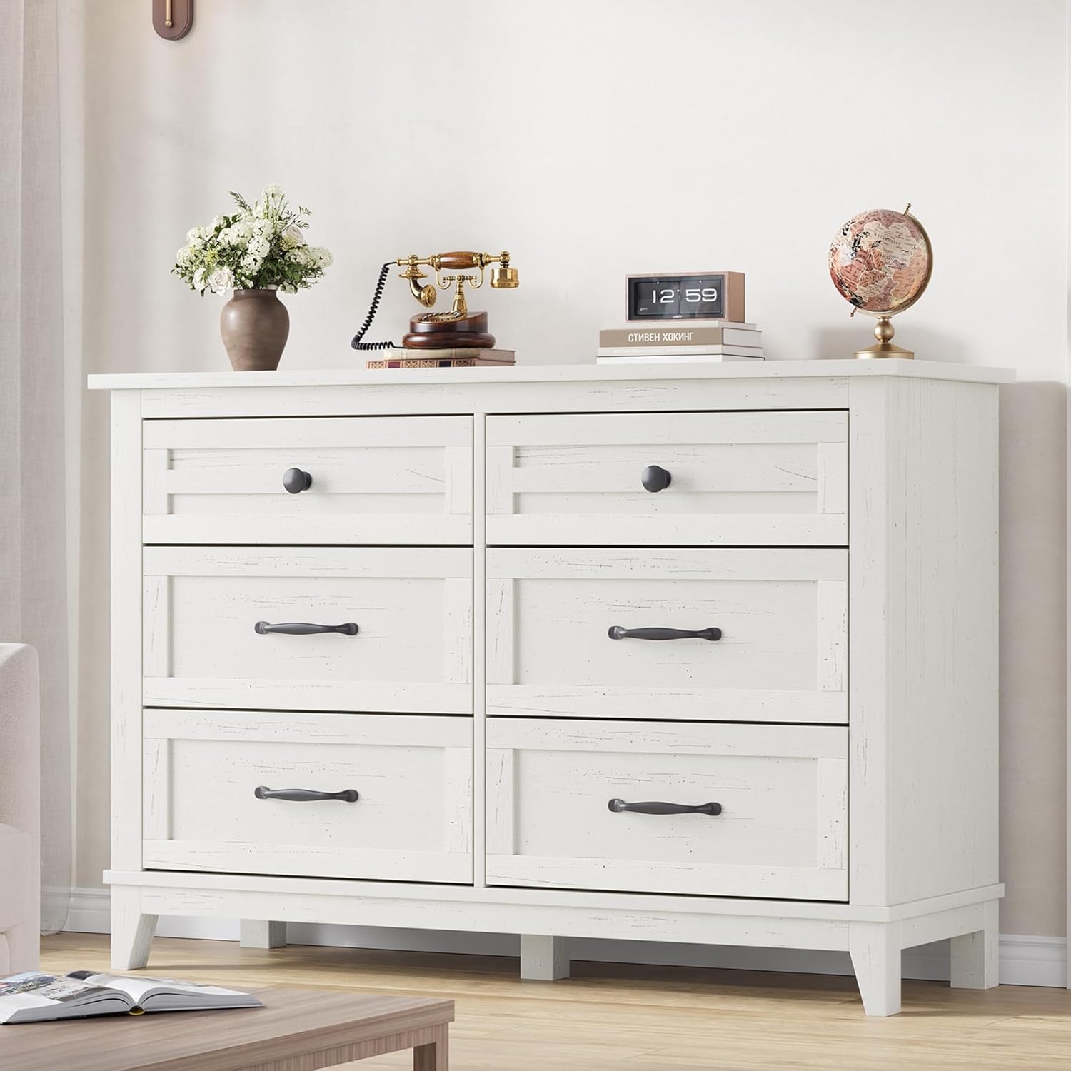GarveeHome 6 Dresser for Bedroom, 47 in Wide Drawer Dresser with Storage Freestanding, Wooden Closet Storage Chest for Living Room, Bedroom, Entryway, Ash Grey