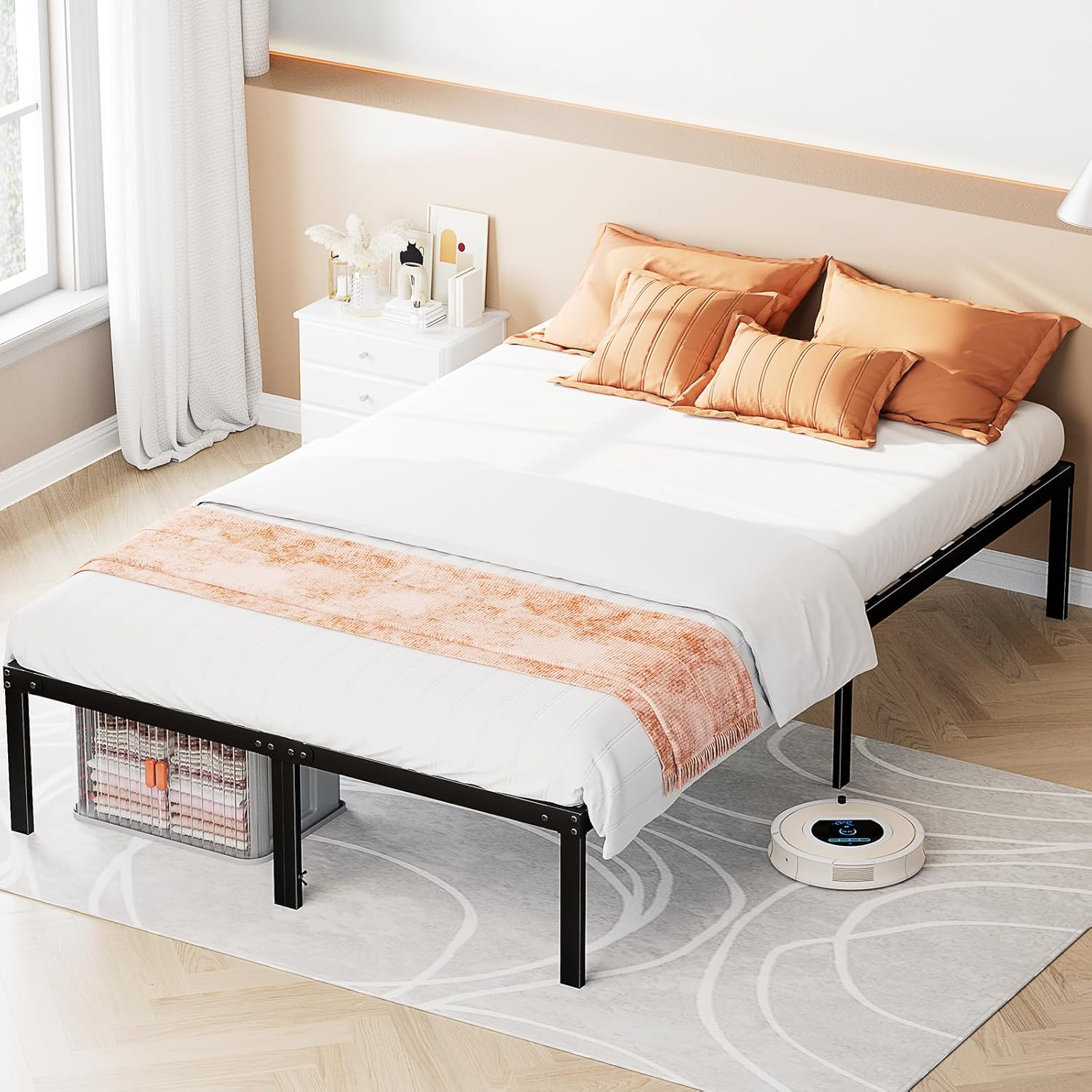 Sweetcrispy Twin Bed Frame - Heavy Duty Metal Platform Bed Frames Twin Size with Storage Space Under Frame, No Box Spring Needed, 14 Inches, Sturdy Steel Slat Support