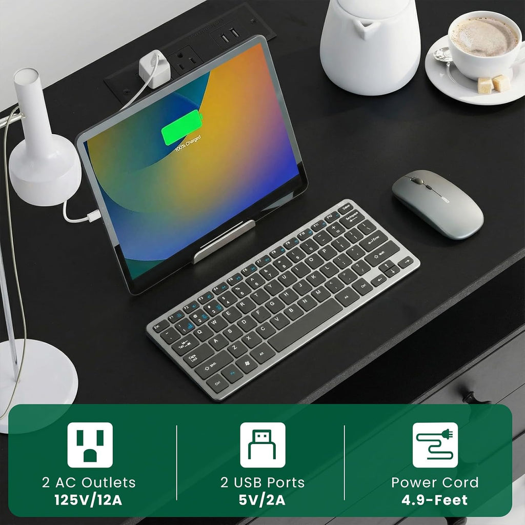 27 Inch Wide Night Stand, Large Wood Night Stand with 2 Drawer, LED Nightstand with Charging Station and Adjustable Drawer, Bedside Table for Living Room/Bedroom/Study/Office, Black.