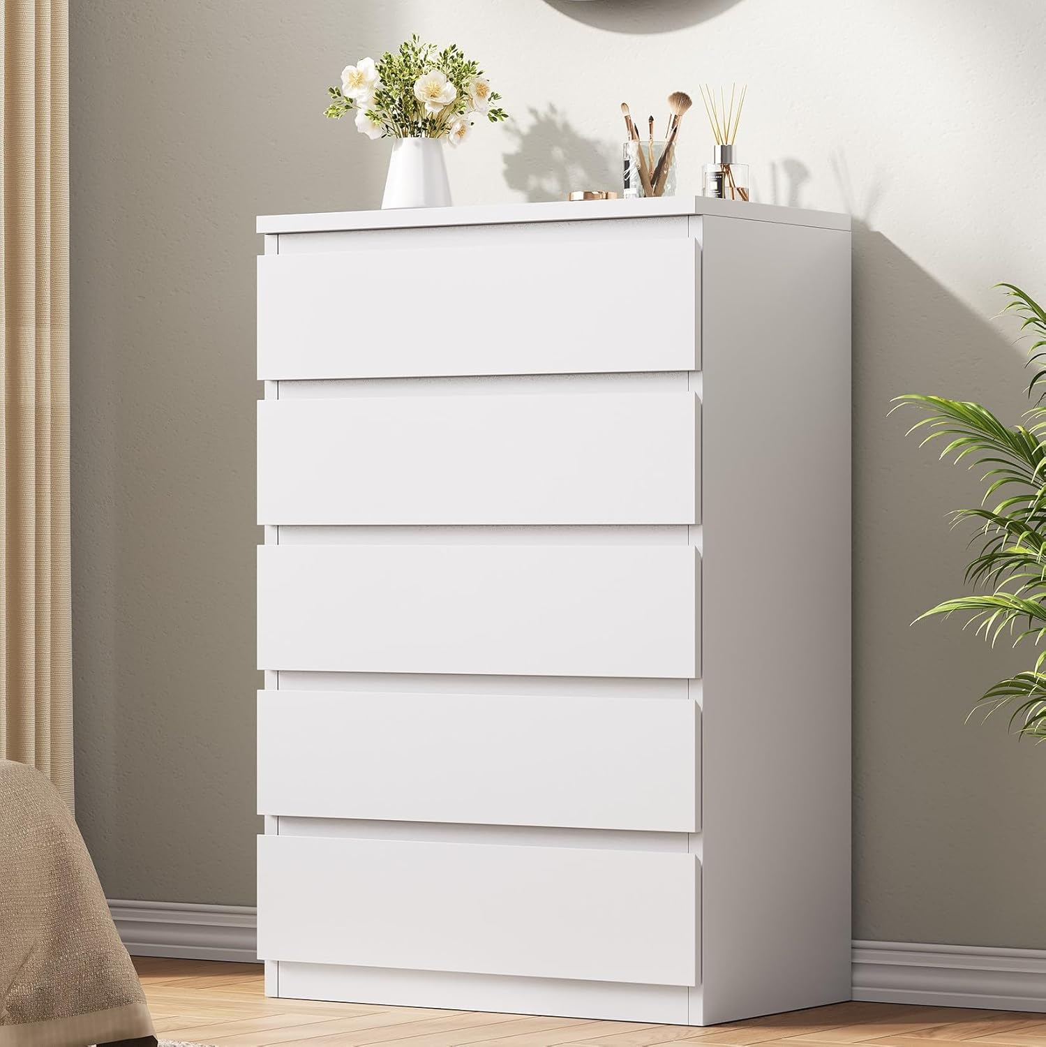 Black 5 Drawer Dresser for Bedroom, 15" D x 23.7" W x 40.4" H in Simply Chest of Drawers, Wood Storage Dresser with Drawers for Living Room Hallway Entryway, Black