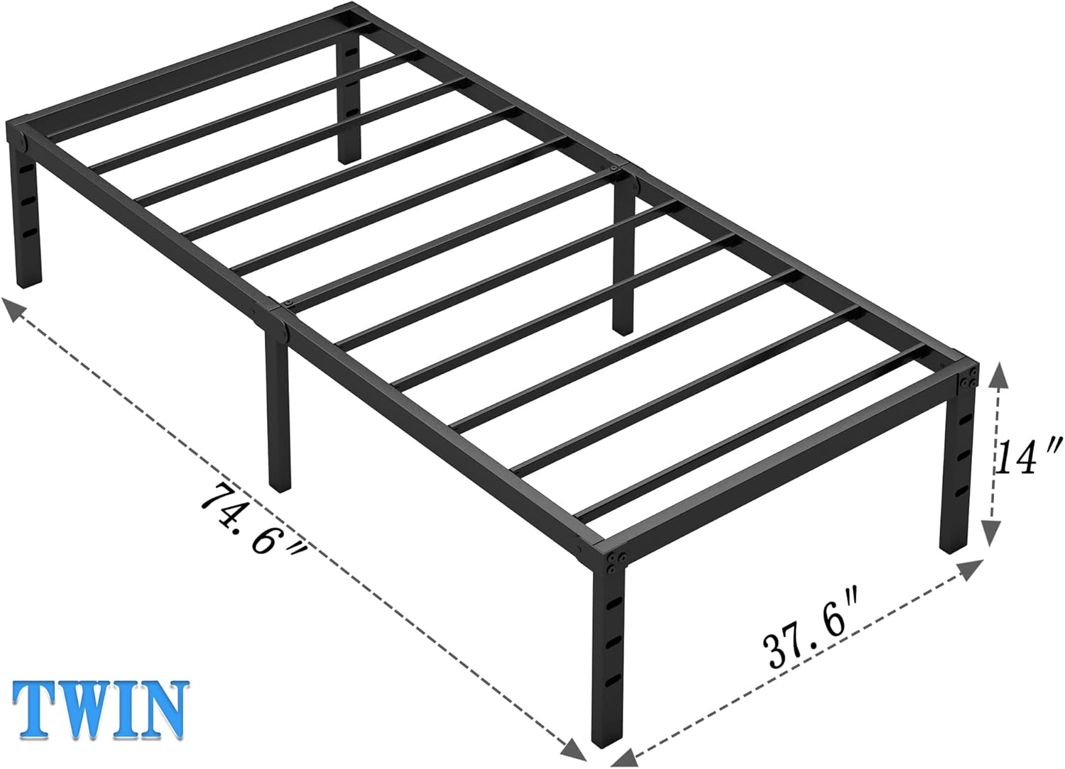 Metal Bed Frame,Twin Size Bed Frame with Storage Space,Heavy Duty Sturdy Mattress Foundation,Easy Assembly,No Box Spring Needed, Black,14 Inch,Twin
