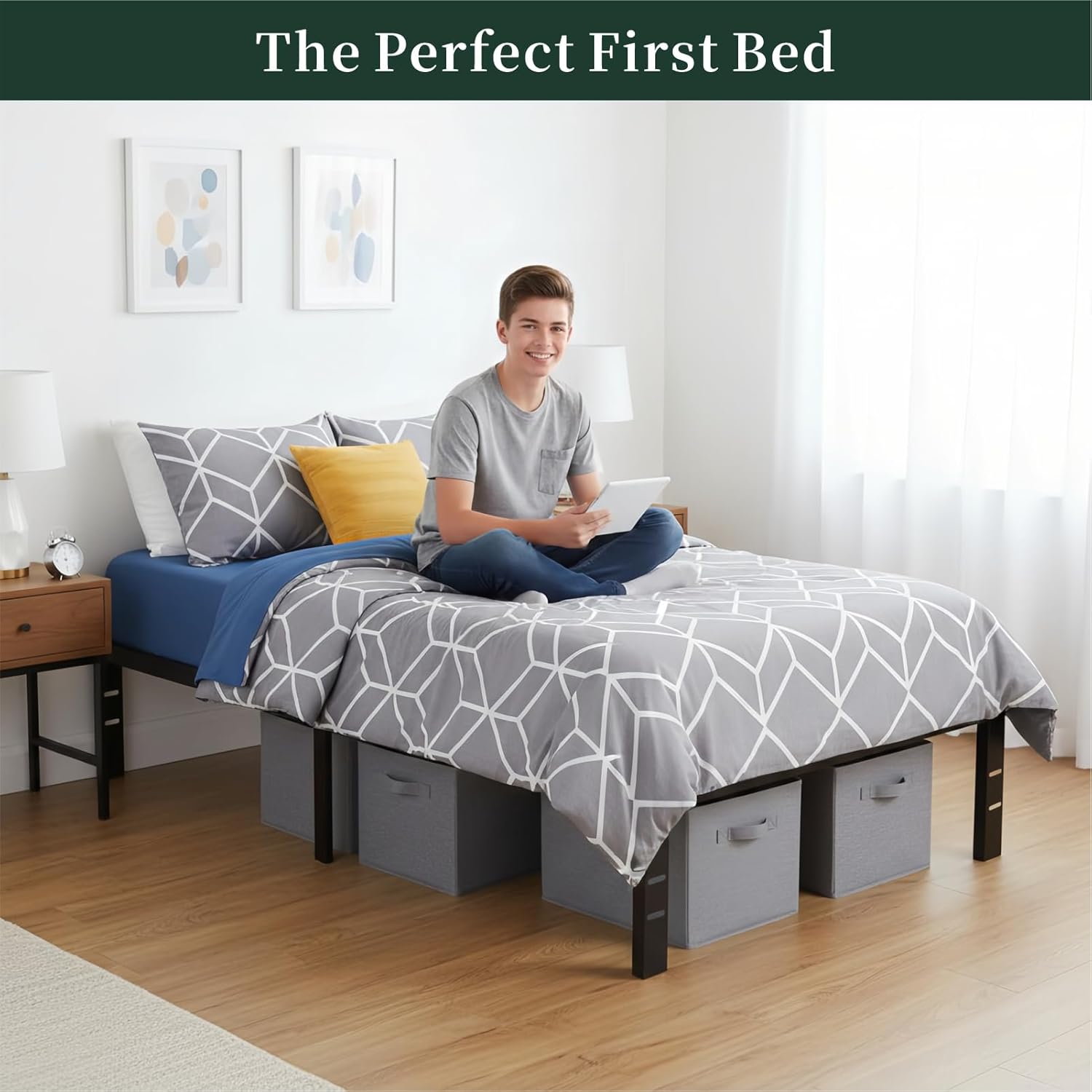 Twin Size Bed Frame, 14 Inch Metal Platform Bed Frames with Heavy Duty Steel Slat Support, No Box Spring Needed, Easy Assembly, Under Bed Storage