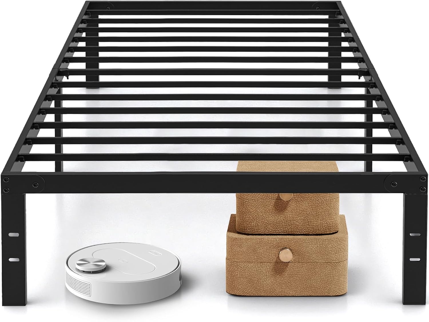 Twin Size Bed Frame, 14 Inch Metal Platform Bed Frames with Heavy Duty Steel Slat Support, No Box Spring Needed, Easy Assembly, Under Bed Storage