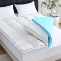 Queen Size 5 Inch Memory Foam Mattress Topper, Dual Layer Design 2 Inch Gel Memory Foam and 3 Inch Plush Pillow Top Mattress Pad Cover Medium Support, Pressure Relief and Back Pain Support