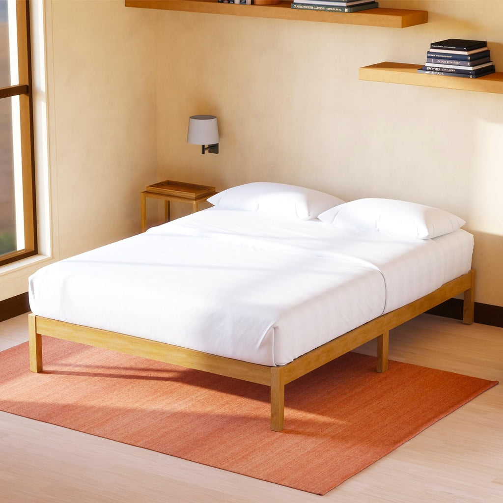 LIFEMENT Classic Wood Platform Bed Frame, Essential, Noise Free, Under Bed Storage, No Box Spring Needed, Easy Assembly (Natural, Twin)