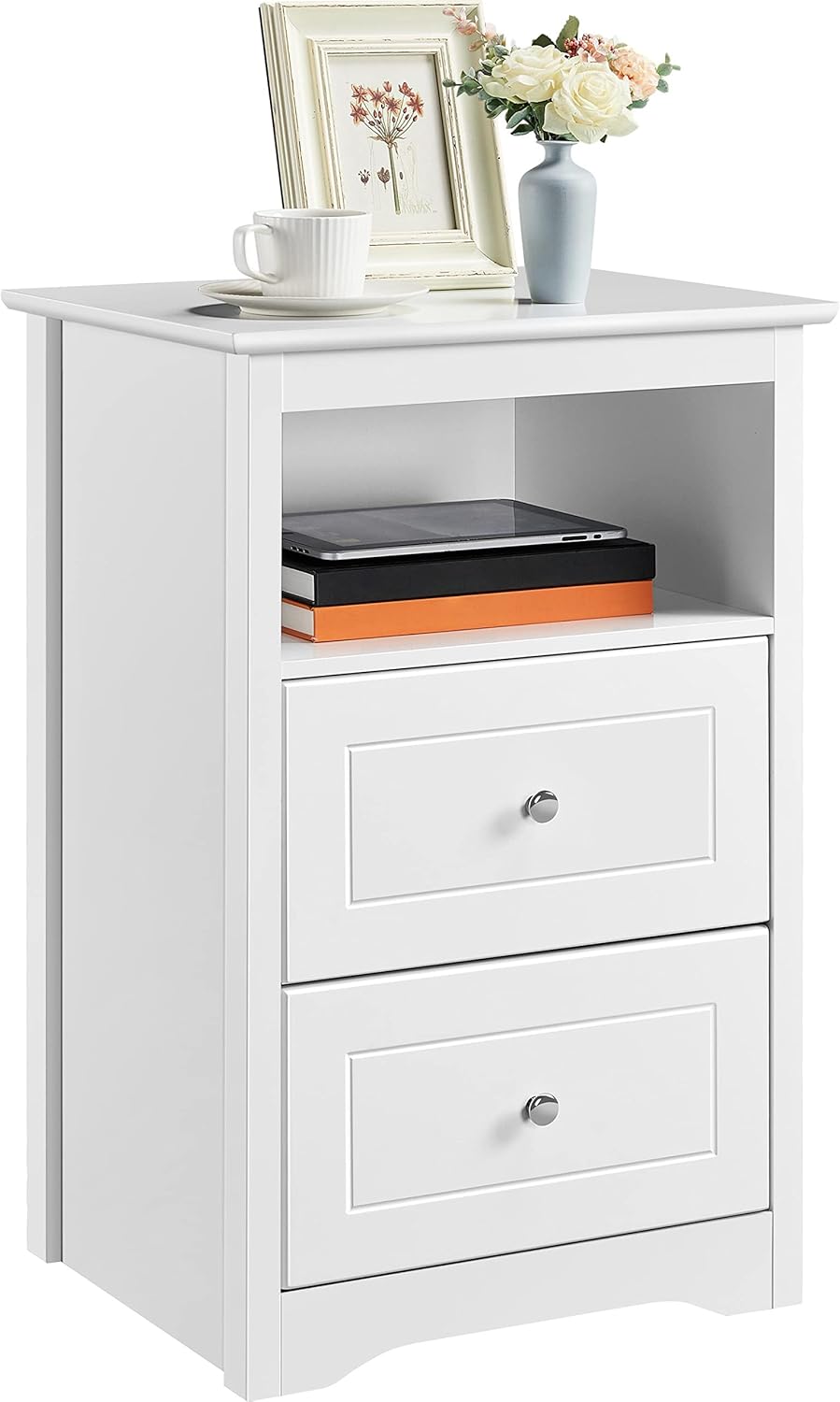 Yaheetech Nightstand with 2 Drawer and 1 Open Shelf, 29" Tall Bedside Table Wooden Flie Cabinet Telephone Table Bed Side Table with Storage for Bedroom White
