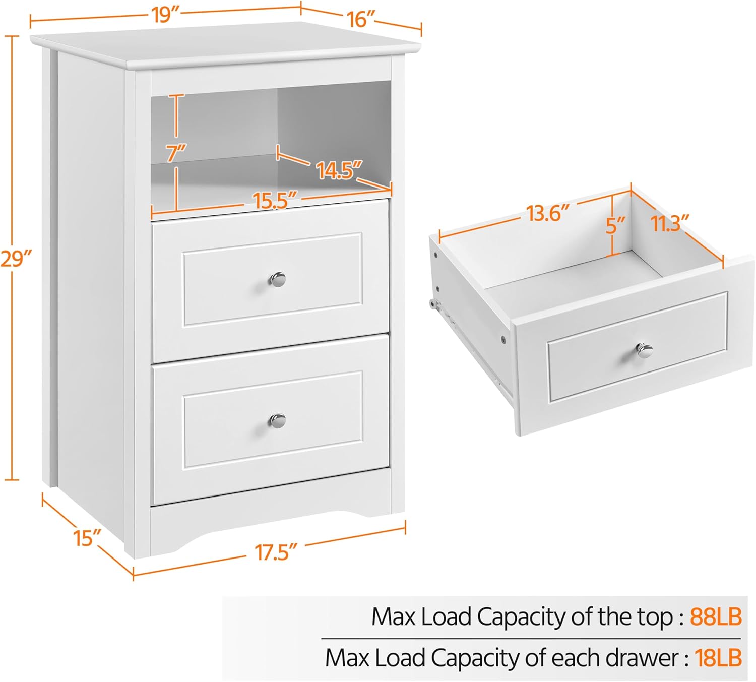 Yaheetech Nightstand with 2 Drawer and 1 Open Shelf, 29" Tall Bedside Table Wooden Flie Cabinet Telephone Table Bed Side Table with Storage for Bedroom White