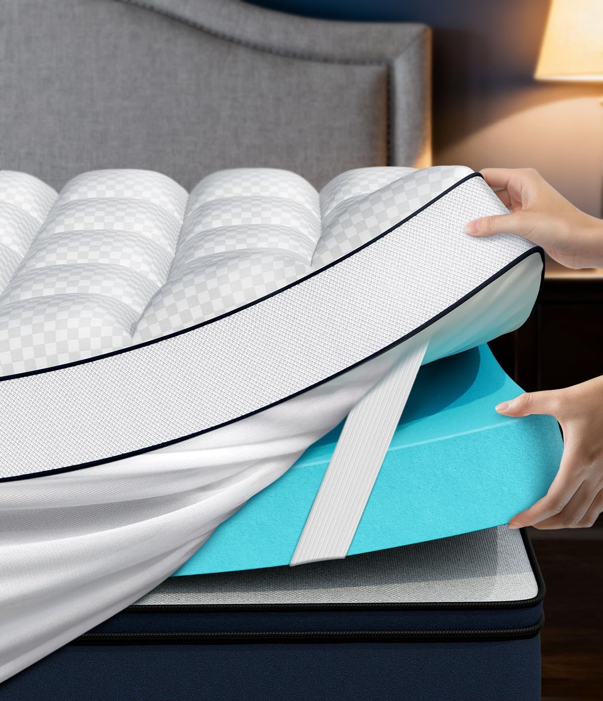 Dual Layer 4 Inch Memory Foam Mattress Topper King Size, 2" Cooling Gel Memory Foam & 2" Pillow Top, Mattress Pad Cover for Back Pain Relief, CertiPUR-US Certified, Deep Pocket Fits 21", White