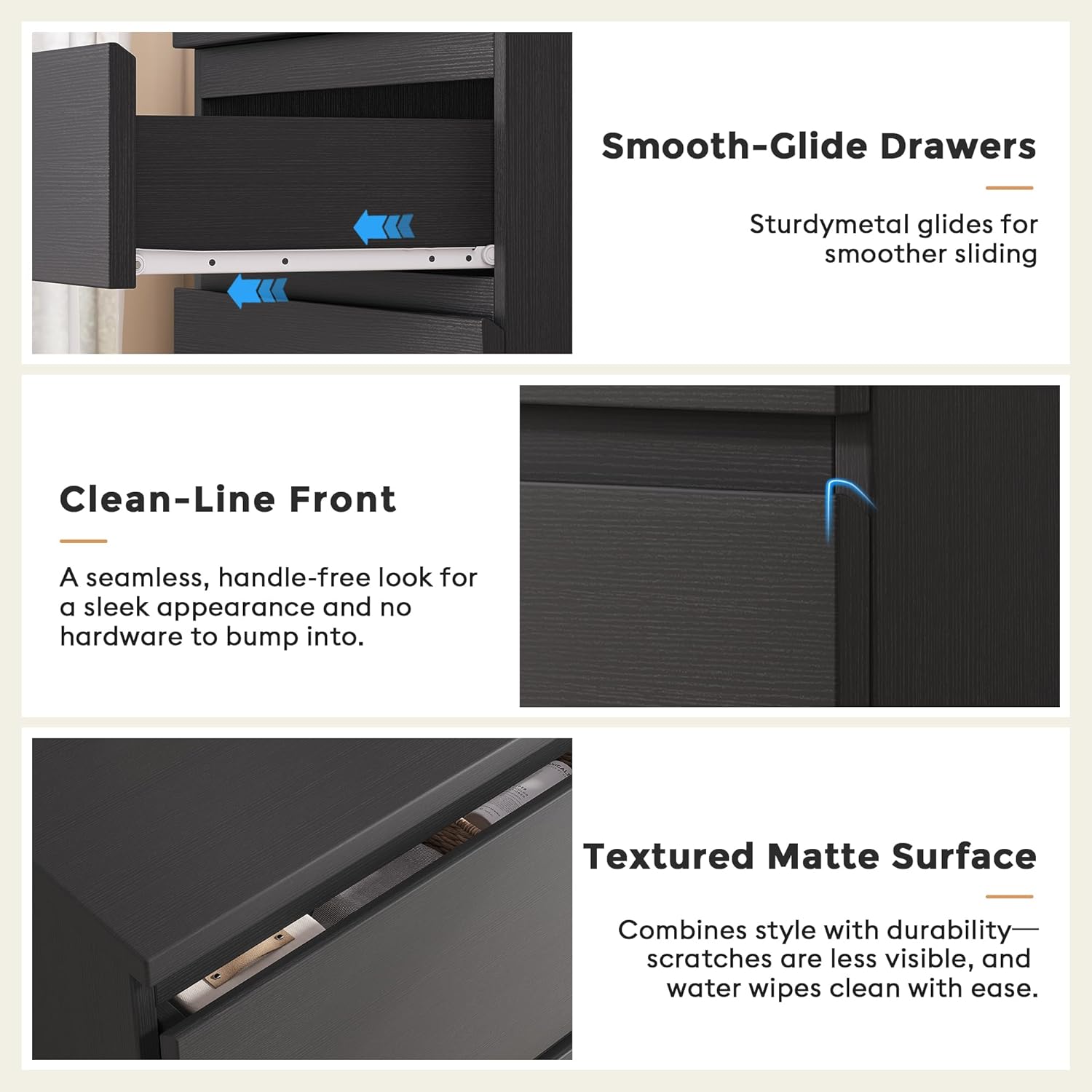 4 Drawer Dresser for Bedroom, Black Dresser Chest of Drawers - Large Wood Dressers TV Stand with Deep Drawers Dressers for Living Room, Hallway, Entryway - Black