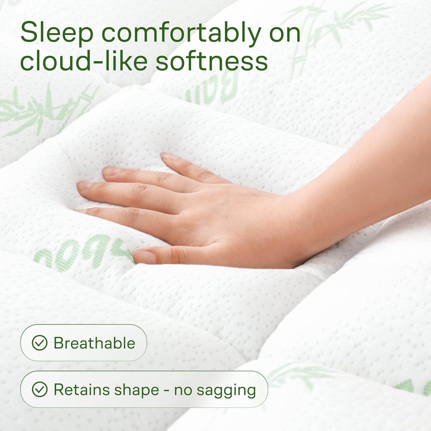 Ultra Soft Full Size Mattress Topper - Viscose Made from Bamboo Pillow Top Mattress Pad for Back Pain Relief - Naturally Cooling for Hot Sleepers, Green