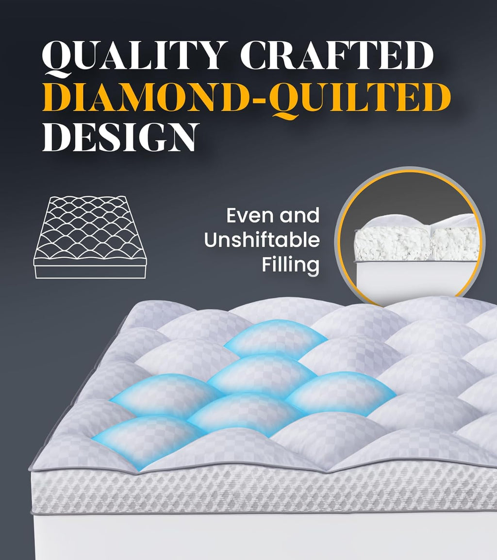 3 Inch Ultra-Fluffy Memory Foam Mattress Topper Queen for Back Pain, Soft Comfy Pillow Top Queen Mattress Topper with 4X Support, Mattress Pad with Breathable Air Mesh Sides, 6-21'' Deep Pocket
