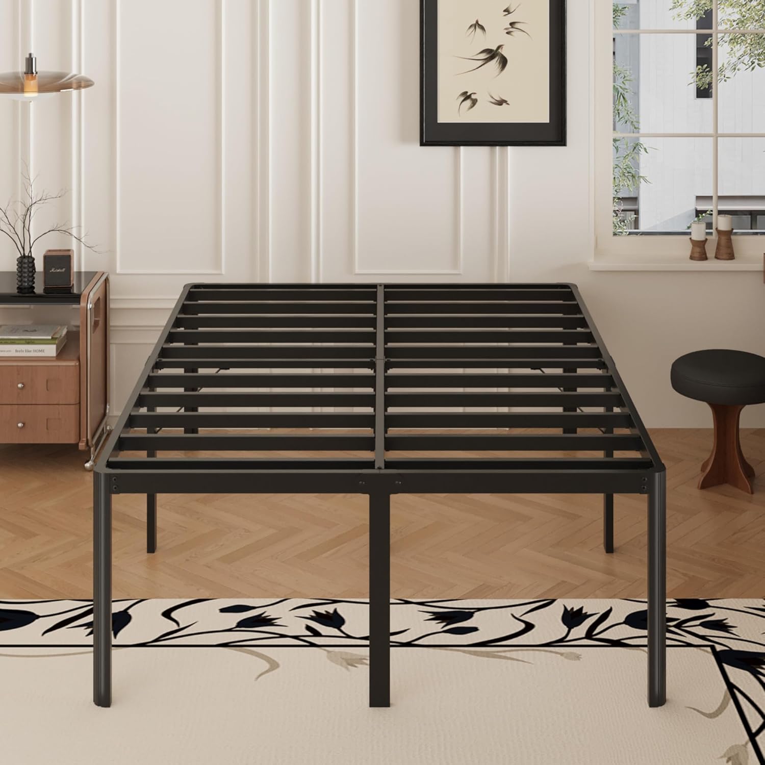 9 Inch Twin Bed Frames with Rounded Corner Legs, Heavy Duty Metal Twin Size Platform Bed Frame No Box Spring Needed, Easy Assembly, Noise Free, Black