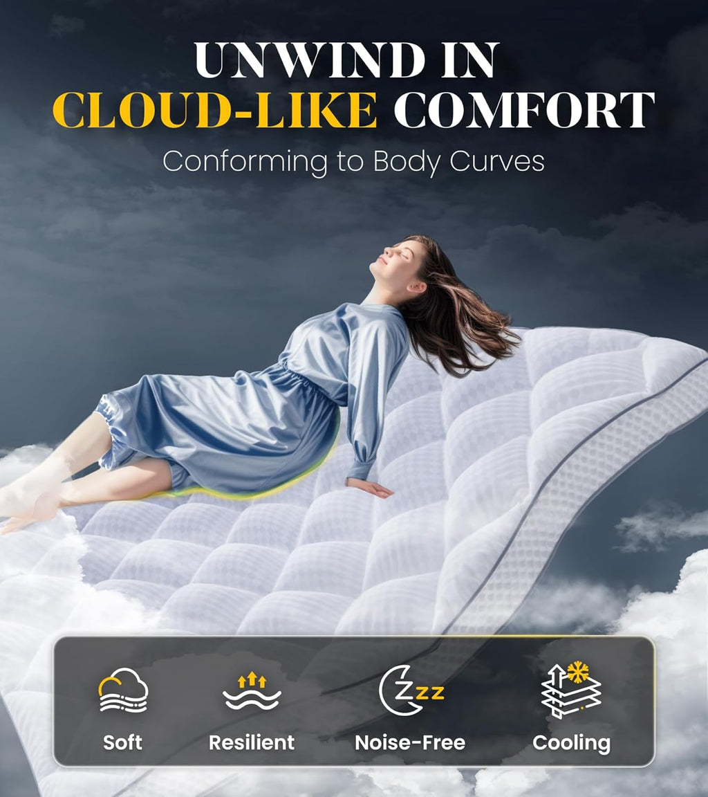 3 Inch Ultra-Fluffy Memory Foam Mattress Topper Queen for Back Pain, Soft Comfy Pillow Top Queen Mattress Topper with 4X Support, Mattress Pad with Breathable Air Mesh Sides, 6-21'' Deep Pocket