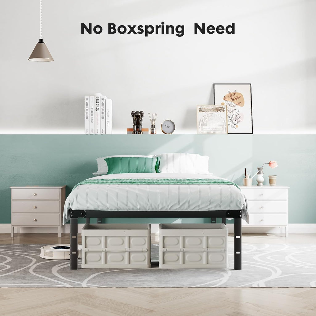 Sweetcrispy Twin Bed Frame - Heavy Duty Metal Platform Bed Frames Twin Size with Storage Space Under Frame, No Box Spring Needed, 14 Inches, Sturdy Steel Slat Support