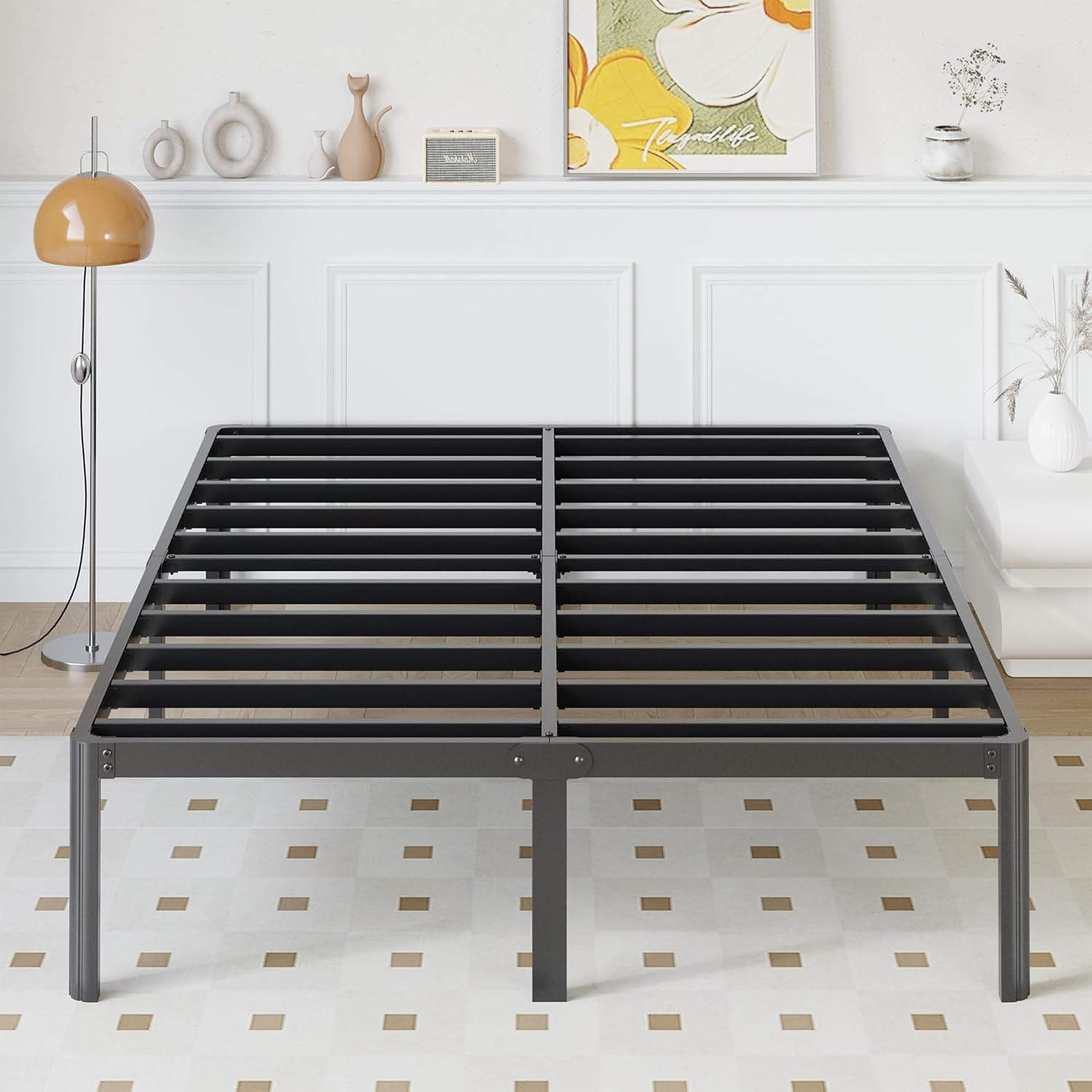 9 Inch Twin Bed Frames with Rounded Corner Legs, Heavy Duty Metal Twin Size Platform Bed Frame No Box Spring Needed, Easy Assembly, Noise Free, Black