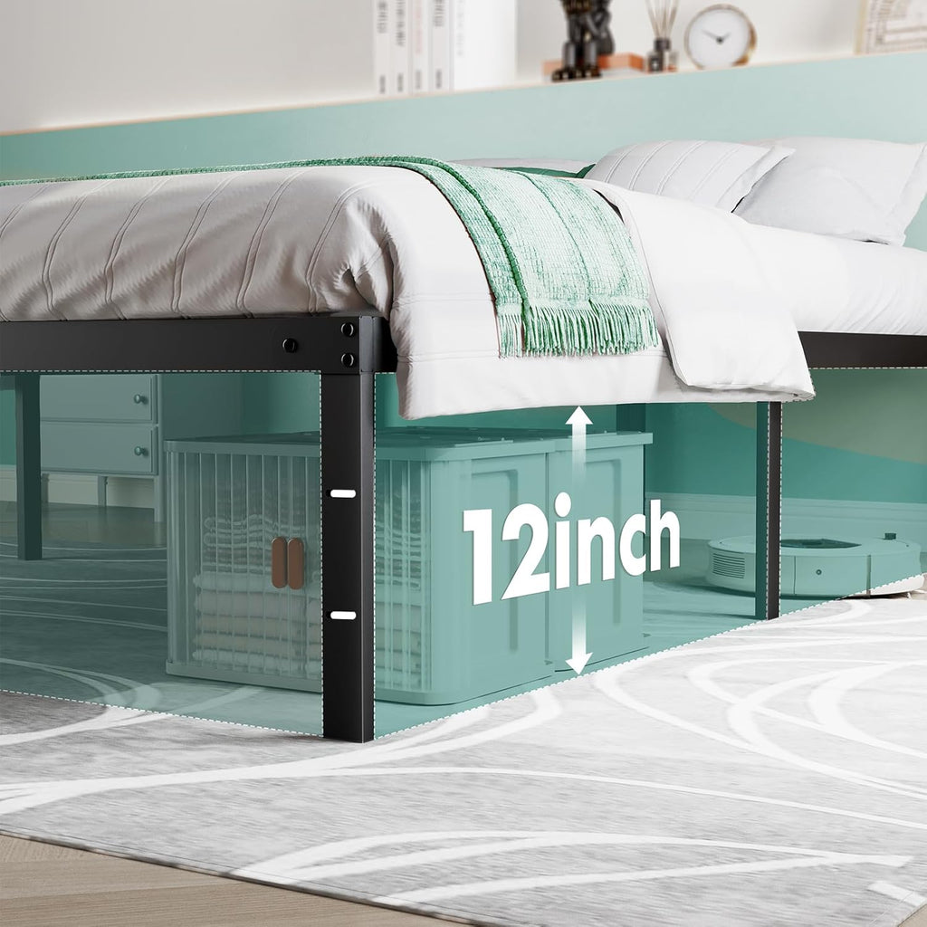 Sweetcrispy Twin Bed Frame - Heavy Duty Metal Platform Bed Frames Twin Size with Storage Space Under Frame, No Box Spring Needed, 14 Inches, Sturdy Steel Slat Support