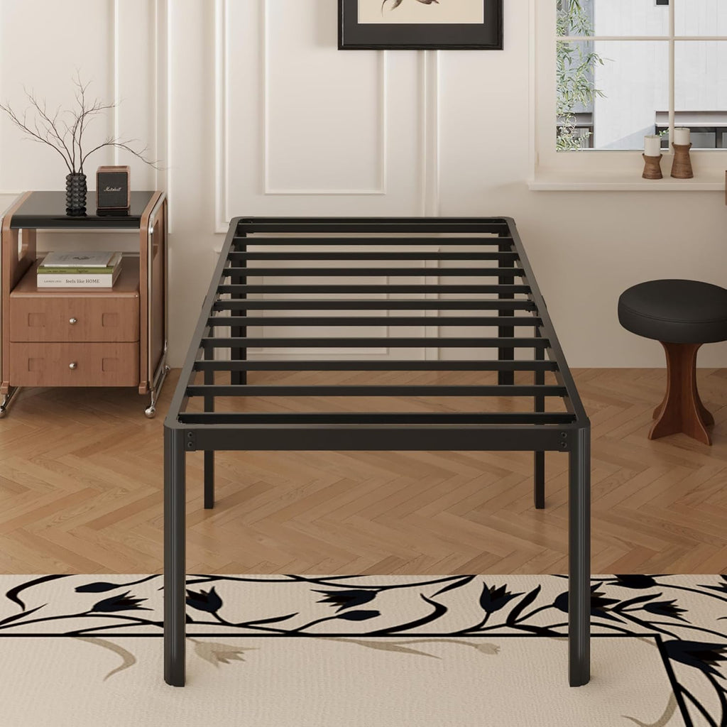 9 Inch Twin Bed Frames with Rounded Corner Legs, Heavy Duty Metal Twin Size Platform Bed Frame No Box Spring Needed, Easy Assembly, Noise Free, Black