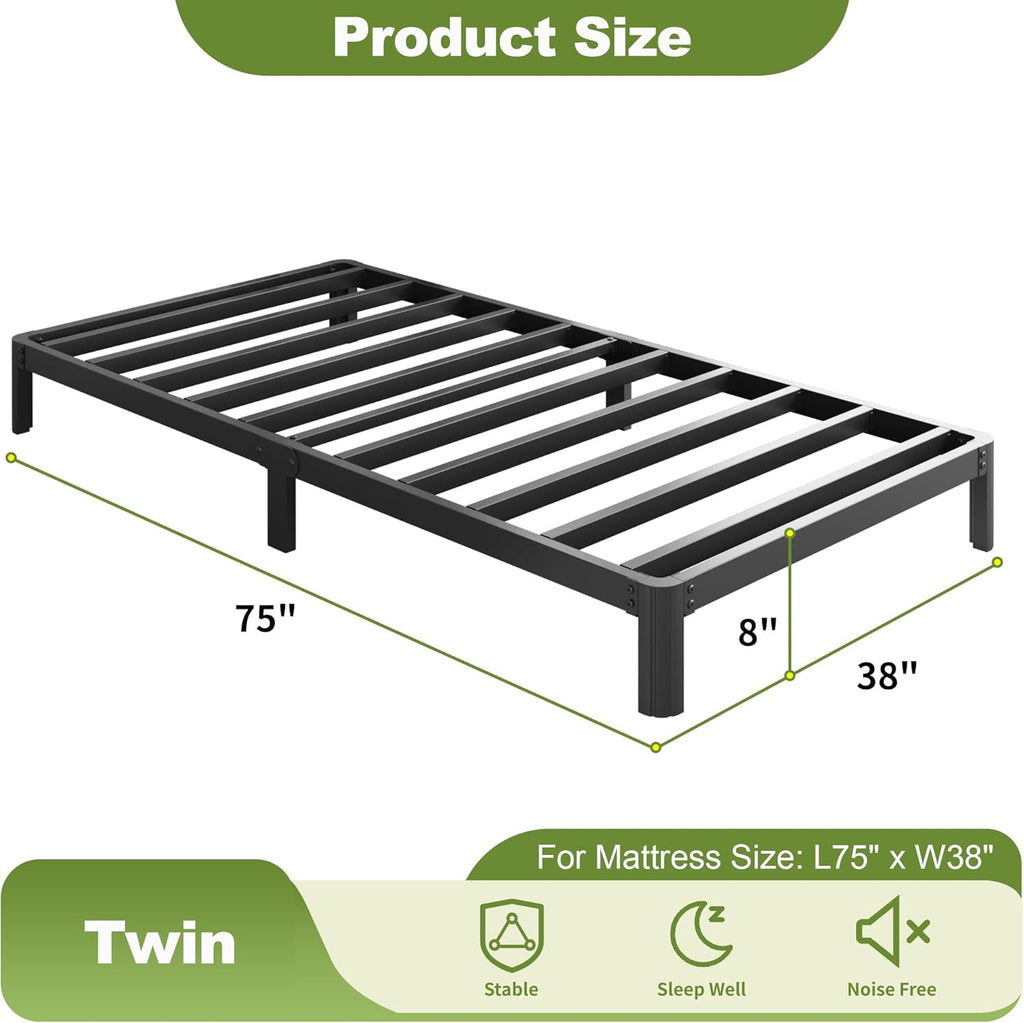 9 Inch Twin Bed Frames with Rounded Corner Legs, Heavy Duty Metal Twin Size Platform Bed Frame No Box Spring Needed, Easy Assembly, Noise Free, Black