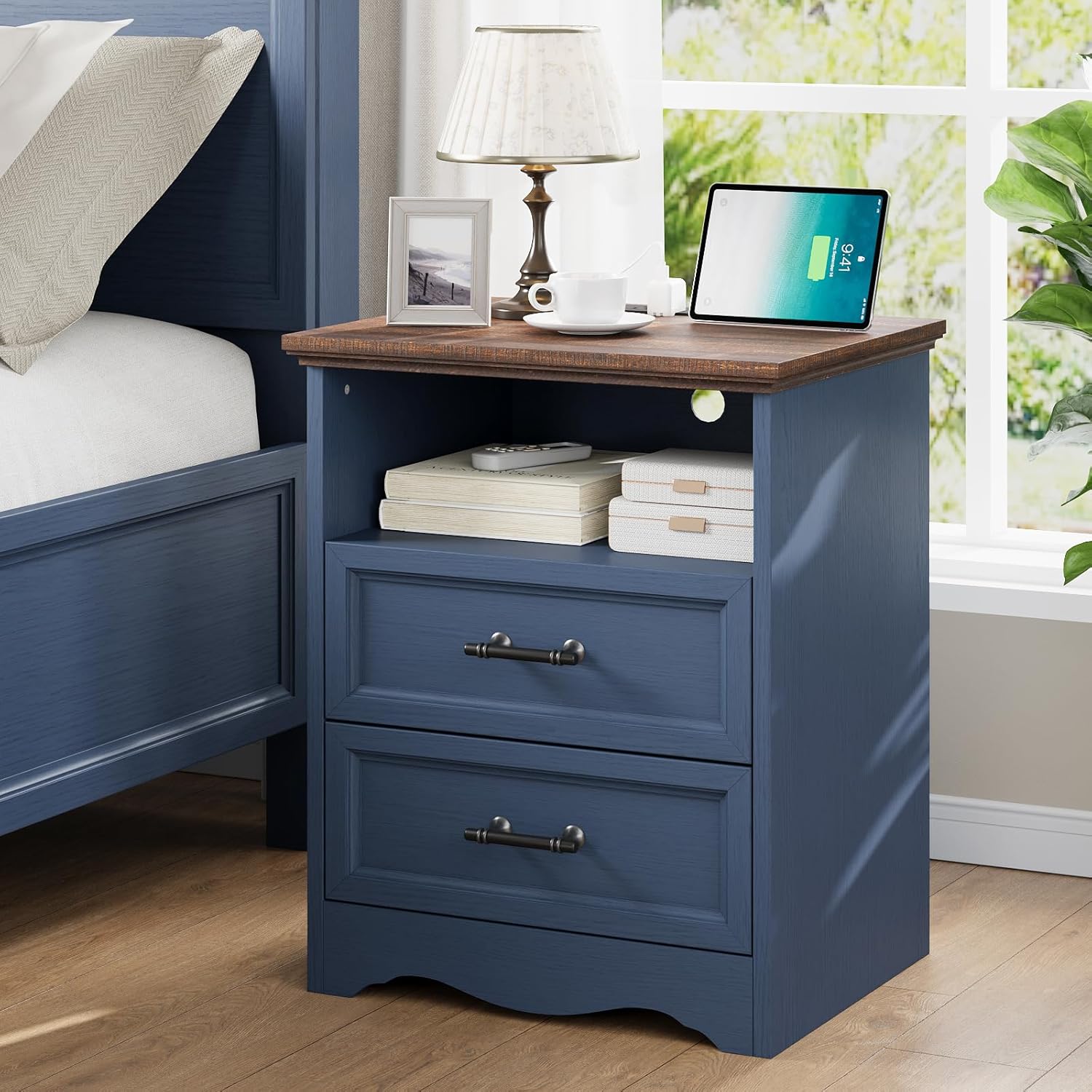 Black Dresser for Bedroom, Modern 6 Chest of Drawers, 44" Tall Chest of Drawers w/Brushed Metal Handle, Wood Closet Organizers and Storage Cabinet for Bedroom, Living Room, Hallway