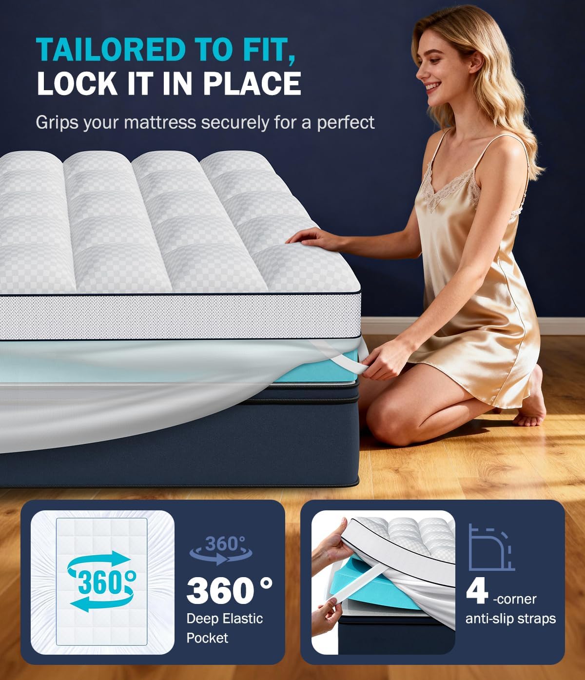 Dual Layer 4 Inch Memory Foam Mattress Topper King Size, 2" Cooling Gel Memory Foam & 2" Pillow Top, Mattress Pad Cover for Back Pain Relief, CertiPUR-US Certified, Deep Pocket Fits 21", White