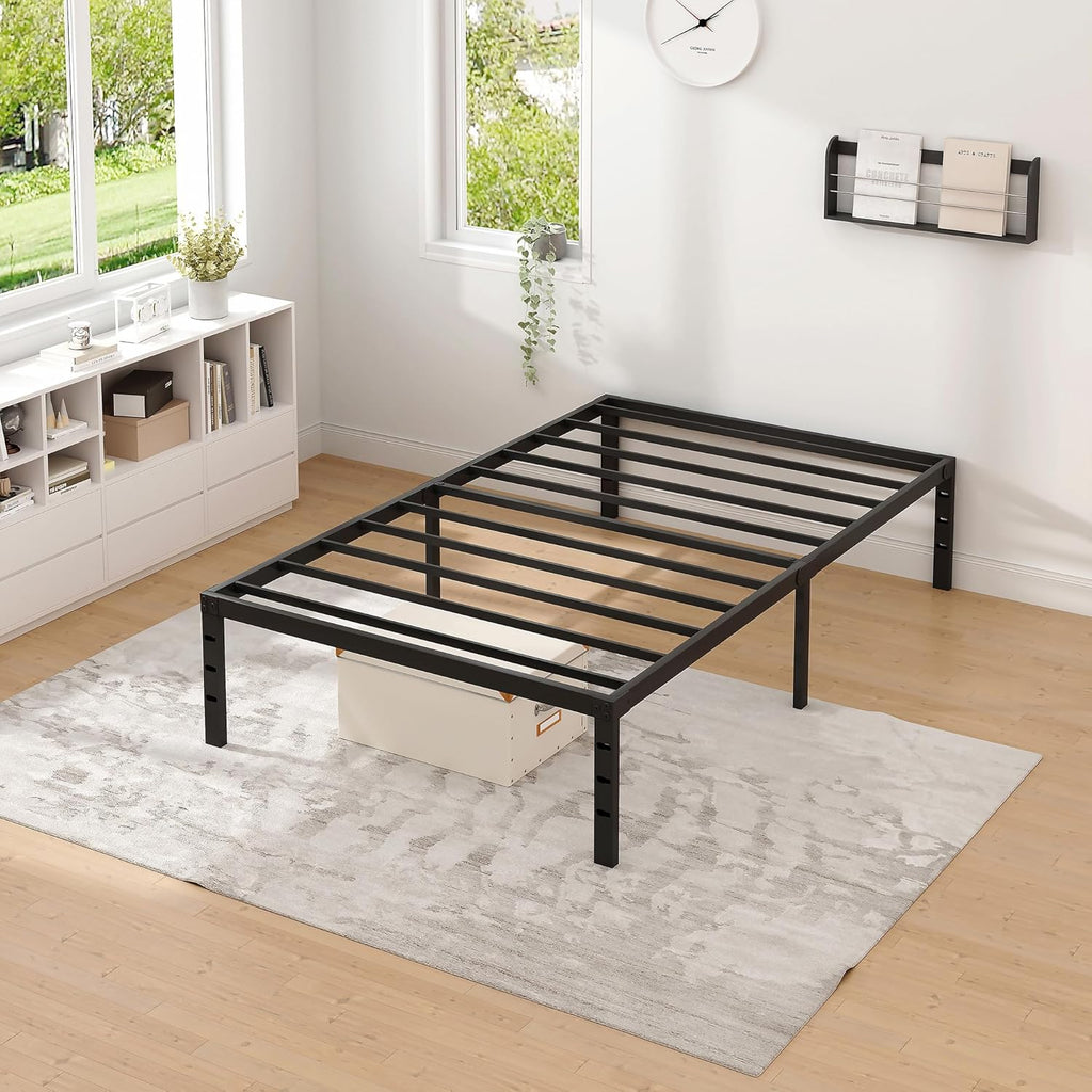 Metal Bed Frame,Twin Size Bed Frame with Storage Space,Heavy Duty Sturdy Mattress Foundation,Easy Assembly,No Box Spring Needed, Black,14 Inch,Twin