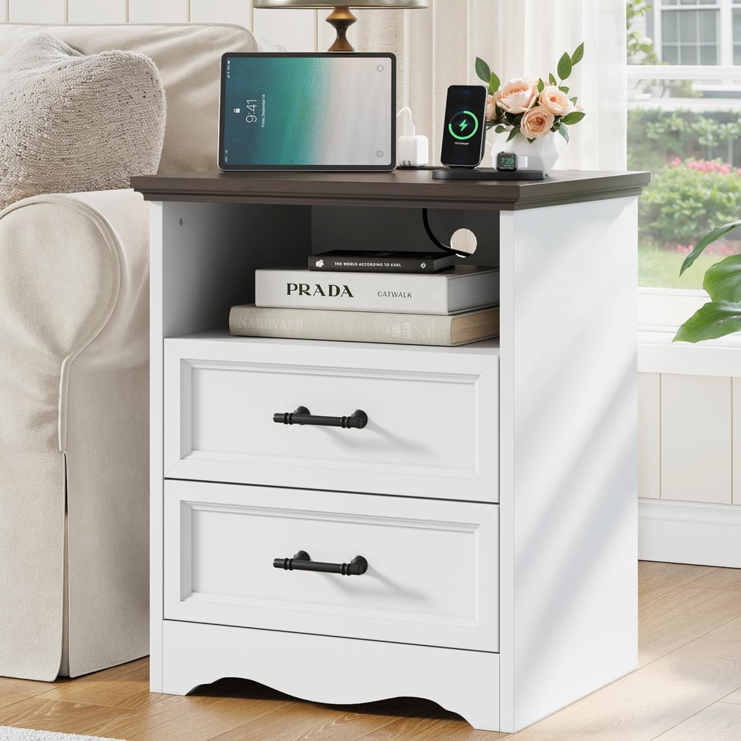 Black Dresser for Bedroom, Modern 6 Chest of Drawers, 44" Tall Chest of Drawers w/Brushed Metal Handle, Wood Closet Organizers and Storage Cabinet for Bedroom, Living Room, Hallway