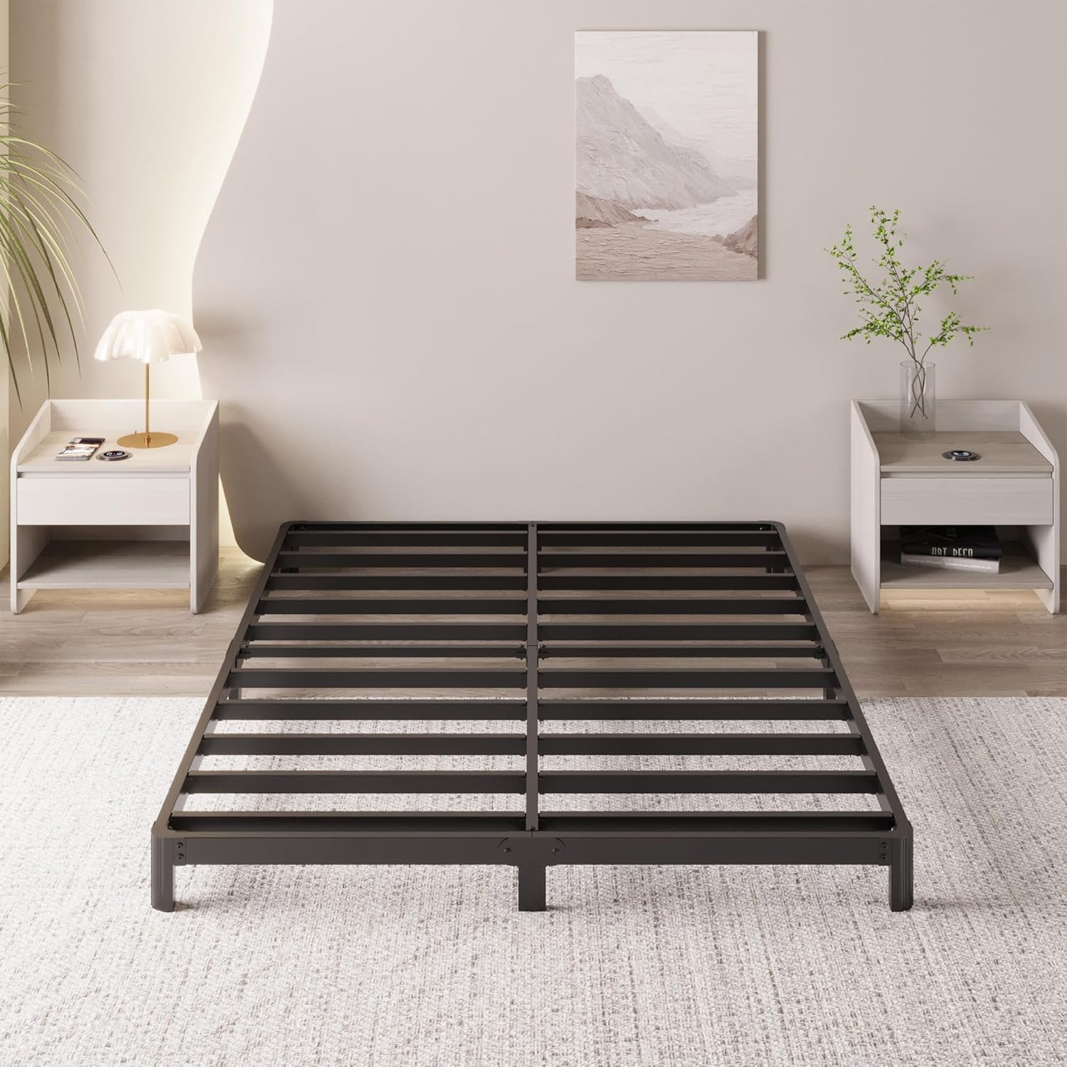 9 Inch Twin Bed Frames with Rounded Corner Legs, Heavy Duty Metal Twin Size Platform Bed Frame No Box Spring Needed, Easy Assembly, Noise Free, Black