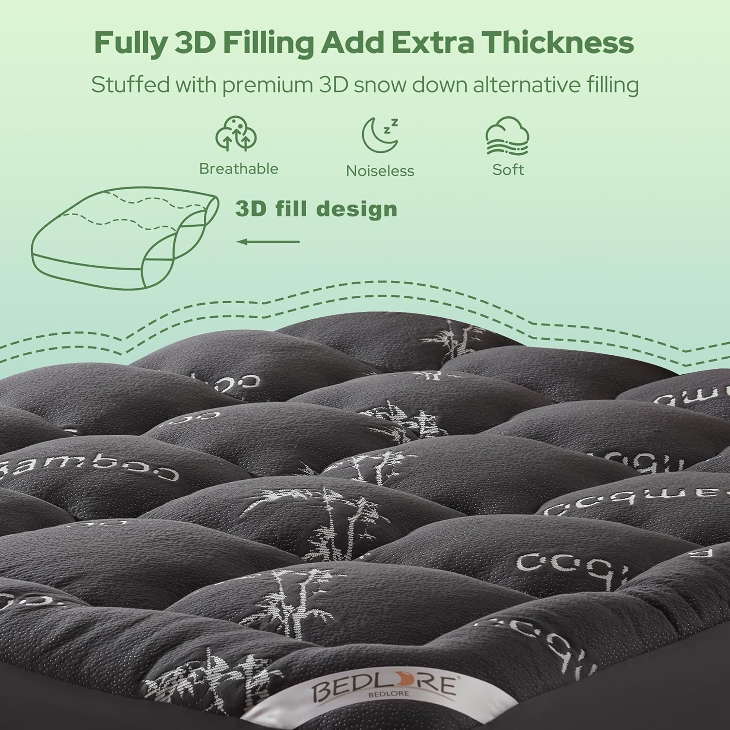 BEDLORE Queen Mattress Topper Viscose Derived from Bamboo, Thick Pillow Top Mattress Pad with Stretchable Pockets for 6-18 inches Mattress, Soft Mattress Topper for Back Pain Relief(Dark Gray)