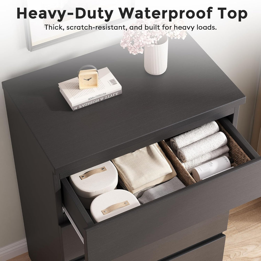 4 Drawer Dresser for Bedroom, Black Dresser Chest of Drawers - Large Wood Dressers TV Stand with Deep Drawers Dressers for Living Room, Hallway, Entryway - Black