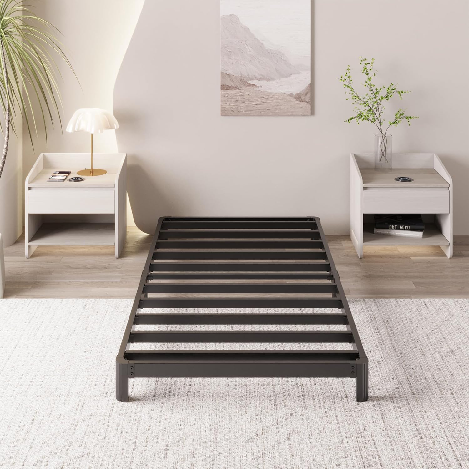 9 Inch Twin Bed Frames with Rounded Corner Legs, Heavy Duty Metal Twin Size Platform Bed Frame No Box Spring Needed, Easy Assembly, Noise Free, Black