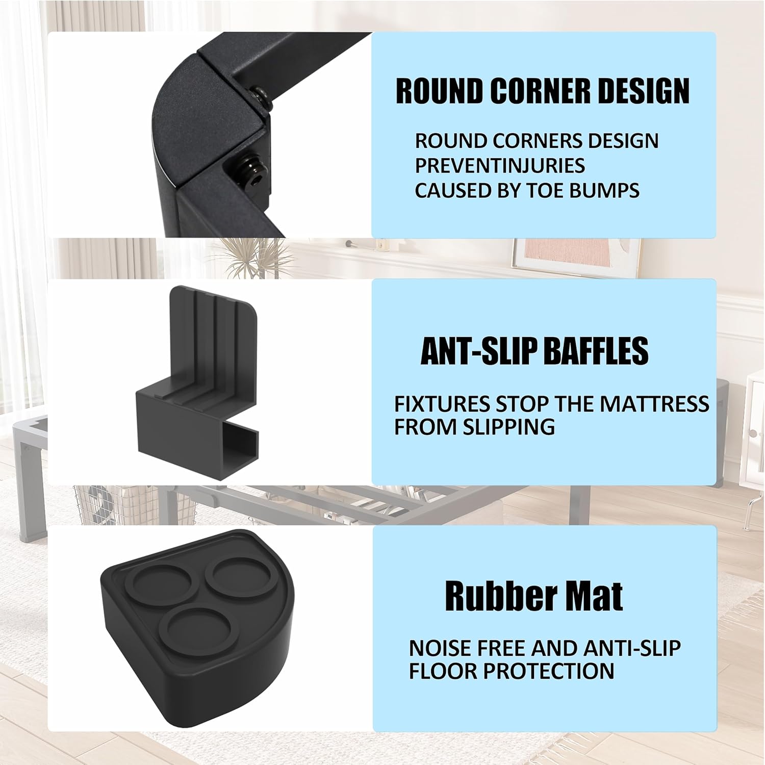 FUIOBYVV Twin Bed Frames with Round Corner Edge Legs, 14 Inch High 3500 lbs Heavy Duty Metal Platform Bed Frame Twin Size, No Box Spring Needed/Non-Slip/Steel Slat Support/Noise Free