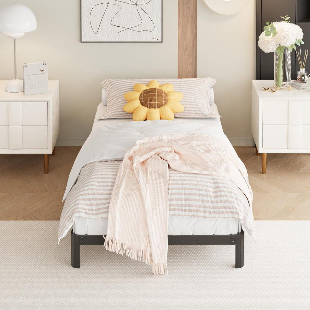 9 Inch Twin Bed Frames with Rounded Corner Legs, Heavy Duty Metal Twin Size Platform Bed Frame No Box Spring Needed, Easy Assembly, Noise Free, Black