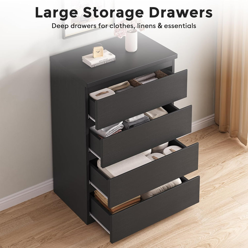 4 Drawer Dresser for Bedroom, Black Dresser Chest of Drawers - Large Wood Dressers TV Stand with Deep Drawers Dressers for Living Room, Hallway, Entryway - Black