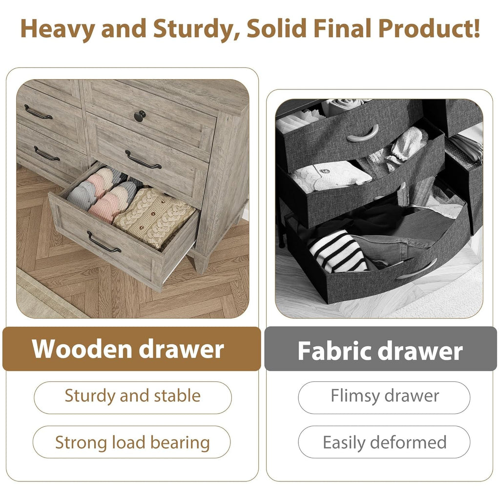 GarveeHome 6 Dresser for Bedroom, 47 in Wide Drawer Dresser with Storage Freestanding, Wooden Closet Storage Chest for Living Room, Bedroom, Entryway, Ash Grey