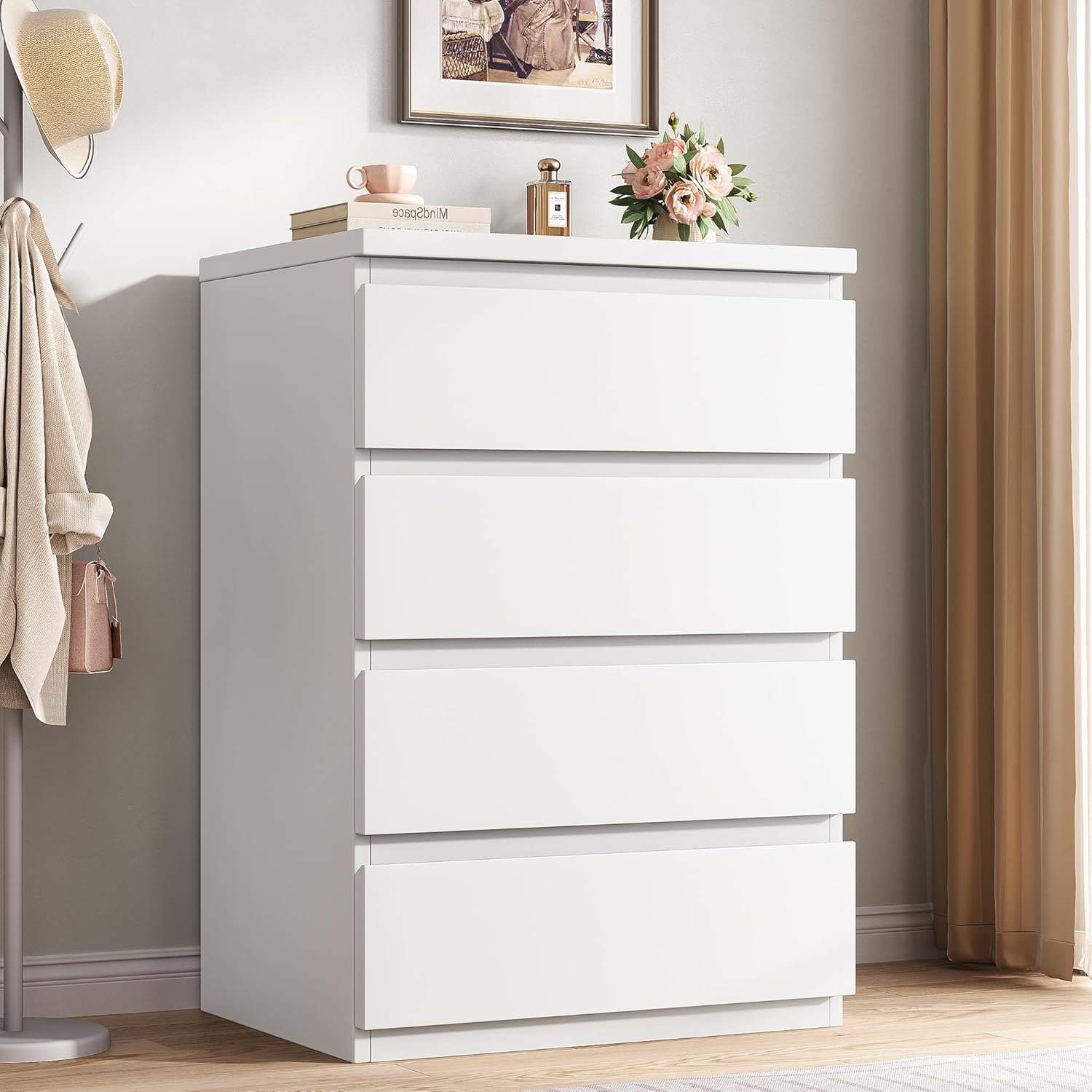 4 Drawer Dresser for Bedroom, Black Dresser Chest of Drawers - Large Wood Dressers TV Stand with Deep Drawers Dressers for Living Room, Hallway, Entryway - Black