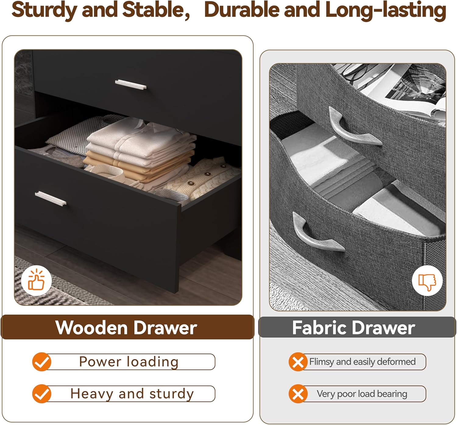 Dresser with Power Outlets Wooden 6 Drawer Dresser with Large Organizer Black Tall Storage Organizer with Smooth Metal Rail Modern Chest of Drawers Closet for Bedroom Hallway