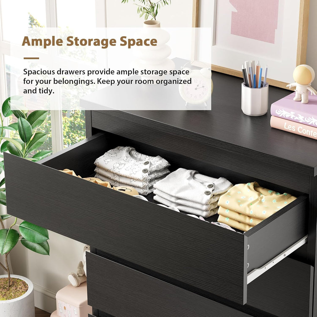 Black 5 Drawer Dresser for Bedroom, 15" D x 23.7" W x 40.4" H in Simply Chest of Drawers, Wood Storage Dresser with Drawers for Living Room Hallway Entryway, Black